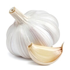 Close-up of a whole garlic bulb and a clove