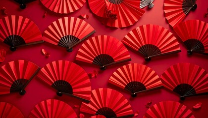 Red paper fans on a red background (1)
