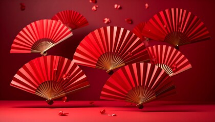 Red paper fans on a red background