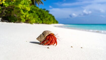 Red crab on pristine beach