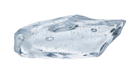 Isolated Clear piece of glass with bubbles and irregular shape casting slight shadow