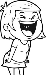 Joyful Cartoon Girl Laughing with Wide Open Mouth and Closed Eyes