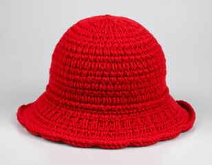Red crocheted bucket hat