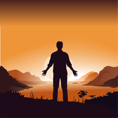 Sunrise Serenity: Silhouette Overlooking Mountain Lake