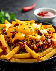 Cheesy chili fries on a plate