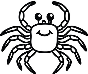 Crab logo, simple vector line art, flat colourful fill, white background.