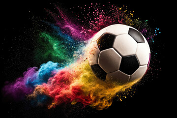 Fototapeta premium Digital Particle Explosion Forming a Soccer Ball