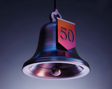 3D Notification Bell with Number 50 Alert Symbol for Social Media, Mobile App, and Digital Marketing Concept - Powered by Adobe