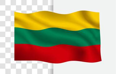 Lithuania Flag Waving Vector, Isolated on a White Background