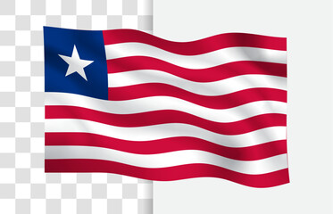 Waving Flag of Liberia, Isolated Vector with Transparent Background

