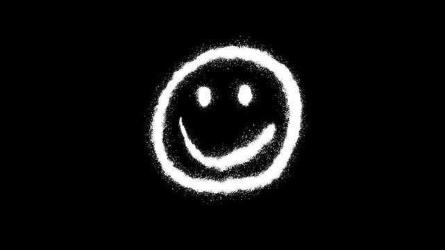 Silhouette star, crown, skull, heart, happy and sad smile. White graffiti cartoon shapes from dirty noise spray line. Set 2d animation grunge street art elements isolated on black background.