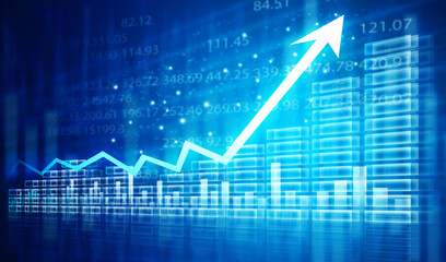 Stock market trading, financial data graph chart, data visualization, Business arrow graph chart. 3d illustration