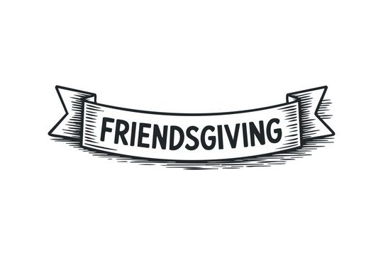 Friendsgiving ribbon text. Vector hand drawn illustration