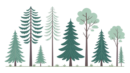 Cute flat pine tree cartoon silhouette, minimal art, transparent background png.