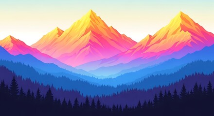 Colorful Mountain Range Landscape.