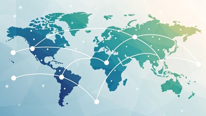 an abstract world map with interconnected lines, representing a global network for concepts of communication, technology, and international business