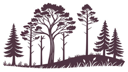 Cute flat illustration of pine tree silhouette, minimal design, transparent png.