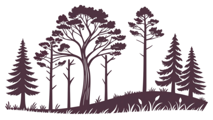 Cute flat illustration of pine tree silhouette, minimal design, transparent png.