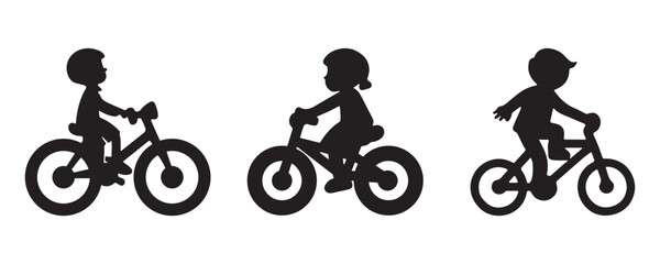 Bike with kids silhouettes vector art