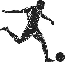 Dynamic silhouette of a football player kicking a ball in mid action