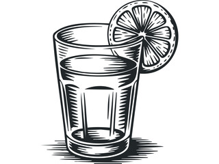 Sketch of tall glass with lime wedge and liquid on. Vector hand drawn illustration
