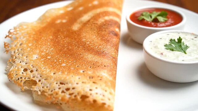 Delicious South Indian Food Crispy Dosa with Chutneys