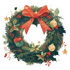 Festive holiday wreath illustration