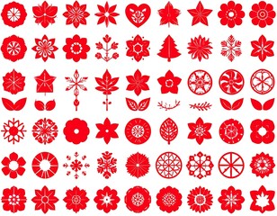 Red decorative shapes on white background
