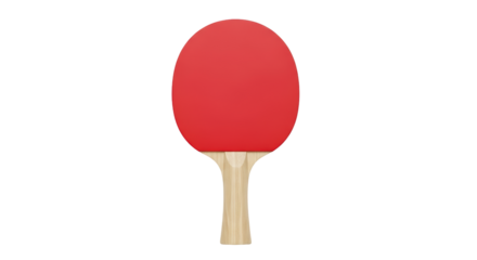 Isolated red ping pong paddle with wooden handle for indoor table tennis recreation