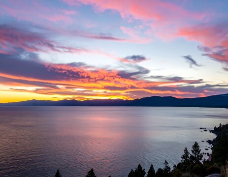 Dramatic sunset over a lake