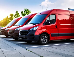 Red delivery vans parked in a row