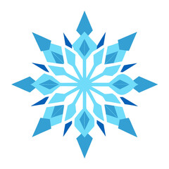 Geometric blue snowflake design on white