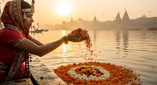 Ganges Offering Flowers.