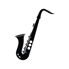Black saxophone silhouette on a clean white background