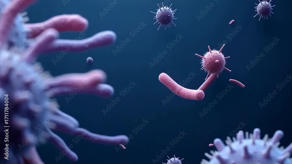 Aufkleber the image shows computer graphics with microbes or bacteria.