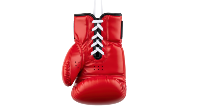 Isolated shiny red boxing glove for training, combat sports competition and equipment