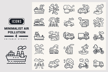 Fototapeta premium Minimalist Air Pollution Icons Set White Background.