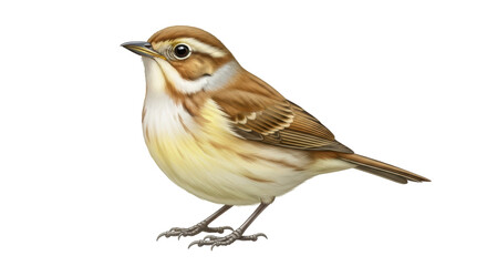 Isolated Wood Warbler, a small songbird with brown plumage and yellow highlights, on a perch