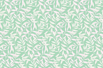 Seamless vector pattern featuring delicate cream and blush leaves on a soft mint green background. Elegant botanical design for textiles, packaging and wallpapers