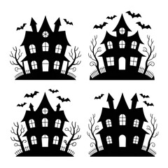 Spooky haunted house outlines perfect for Halloween crafts, decorations, party invites, and seasonal designs