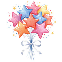 Obraz premium Watercolor illustration of star balloon bouquet isolated PNG with Transparent Background