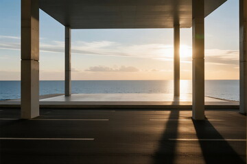 Sunset view from a modern structure by the sea
