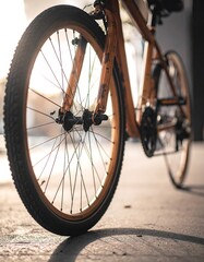 Close-up of a wooden bicycle wheel