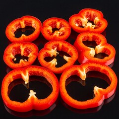 Red pepper rings arranged on black surface