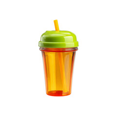 Bright Orange and Green Plastic Tumbler with Straw - Refreshing Summer Drinkware