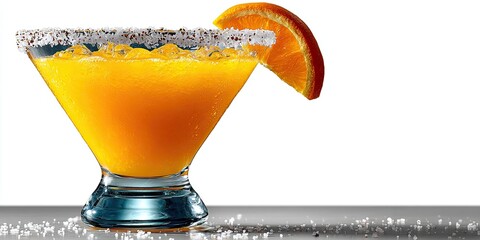 Orange cocktail in a martini glass white background