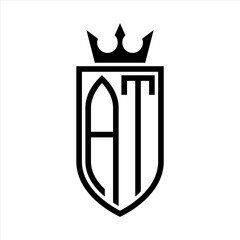 AT Vector logo of initials shield with crown and minimalist, elegant style