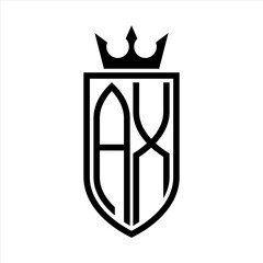 AX Vector logo of initials shield with crown and minimalist, elegant style