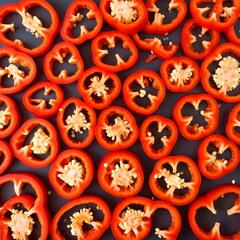Red pepper slices on dark surface