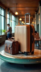 Sleek Modern Suitcase on Vintage Carousel Embark on a Timeless Travel Adventure